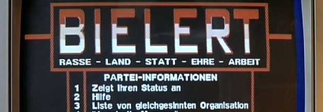  „ Email – das ist die Zukunft! So erreichen wir Menschen, die niemals ein Buch lesen.“  Der Demagoge Bielert ist ganz aufgeregt ob der Möglichkeiten, die das Internet dem internationalen Rechtsextremismus bietet. 