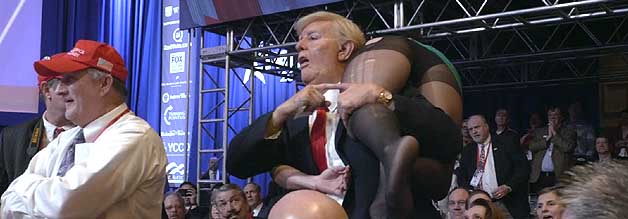 Michael Penis! I brought you a woman! Borat in Trump-Montur bietet dem US-Vize-Präsidenten seine Tutar an.